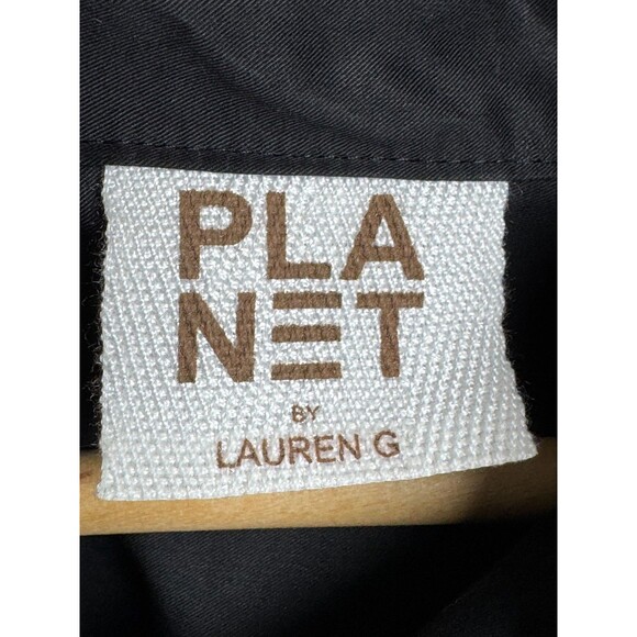 Planet by Lauren G Poplin Shirt One Size Black Boxy Oversized Modern Minimalist - Picture 5 of 15